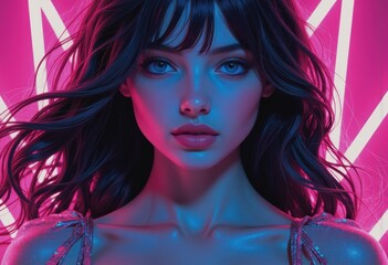 Poster - Surreal artistic portrait of a woman with dreamlike elements and vibrant colors