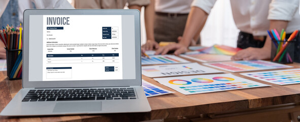 Fototapete - Invoice on computer screen from accounting application. Computer program for financial and budget of corporate business. brisk.