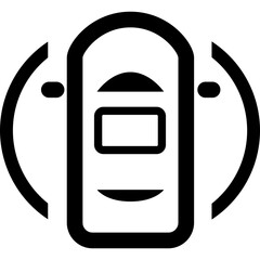 Poster - Illustration of a stylized backpack with circular elements on either side in black and white color