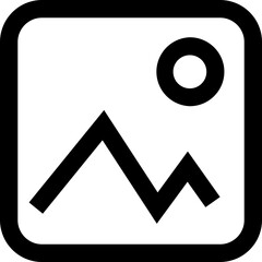 Leinwandbilder - Icon of a landscape with mountains and a sun inside a rounded square border, simple black and white design