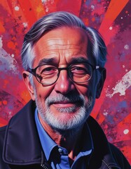 Poster - Abstract mixed media art featuring a textured portrait of an older man