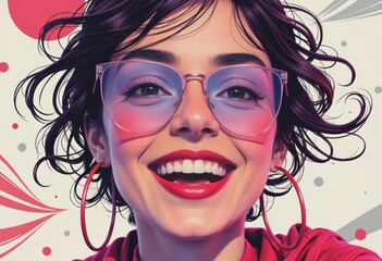 Poster - Dynamic abstract composition featuring a joyful woman with vibrant energy