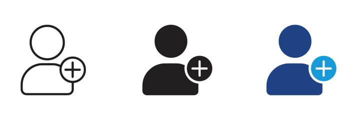 Poster - Following icon symbol set , Add new user icon set. Person profile avatar with plus. Add user profile icon.  Vector illustration.