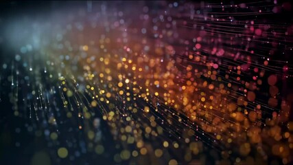 Aufkleber - Colorful particles are flowing on dark background creating an abstract animation with bokeh effect, ideal for technology, futuristic and science related projects