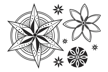 Poster - Black and white floral and geometric vector illustrations showcasing a variety of decorative elements on a white background.