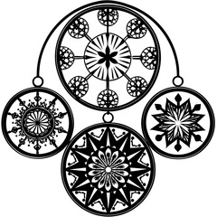 Poster - Decorative black and white ornamental pattern with circular geometric designs suspended in a decorative manner