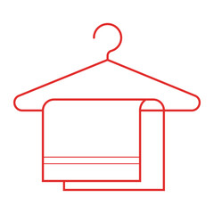 Poster - Illustration of a red clothes hanger with a folded towel hanging from it in a simple outline style