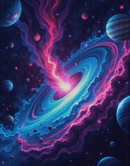 Poster - Modern interpretation of psychedelic art featuring a vibrant cosmic scene