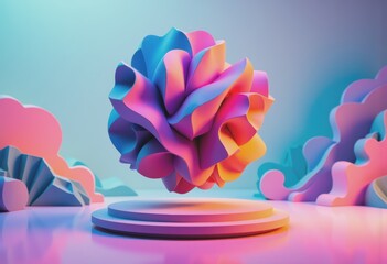 Fototapete - Bold visual experimentation with a colorful, abstract 3D shape