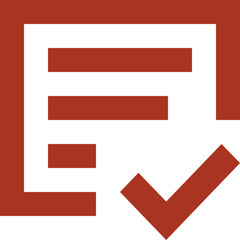 Poster - Red checklist icon with check mark indicating completion of tasks on a digital document form page