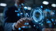 © Muhammad - Digital Transformation: A businessman interacts with a futuristic holographic interface, showcasing innovative technology and data visualization in a modern office setting.