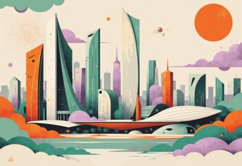 Fototapete - Innovative cityscape featuring contemporary architecture and vibrant colors