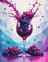 Aufkleber - Grapes bursting from a wine glass with a vibrant purple liquid splash