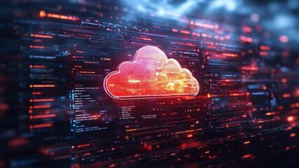 Poster - Cloud Technology: A captivating representation of cloud computing technology, with a glowing cloud symbol at the center, symbolizing data storage and access.