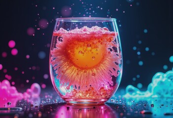 Poster - Vibrant digital illustration of kombucha scoby floating in fermented tea