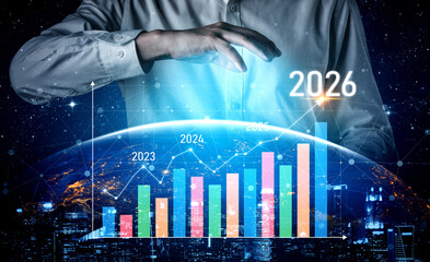 Poster - Business growth forecast highlights increasing trends new year 2026. Growth forecast data, growth forecast strategy, and growth forecast planning are key elements. Vouch