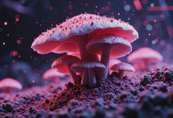 Poster - Digital illustration of oyster mushroom cluster dissolving in vibrant colors
