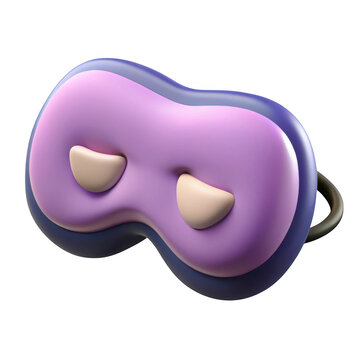 Stylized 3d purple sleep mask with eye covers isolated on transparent background