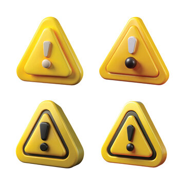 Four yellow warning signs with exclamation points signal danger and caution on a clean white backdrop.