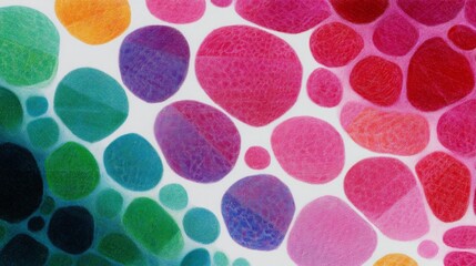 Poster - Vibrant abstract shapes in bright colors create a lively composition. This dynamic artwork features a mix of circles and ovals in shades of pink, green, and purple. Ideal for creative projects. AI