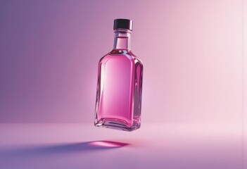 Poster - Empty glass bottle levitating against a neutral background