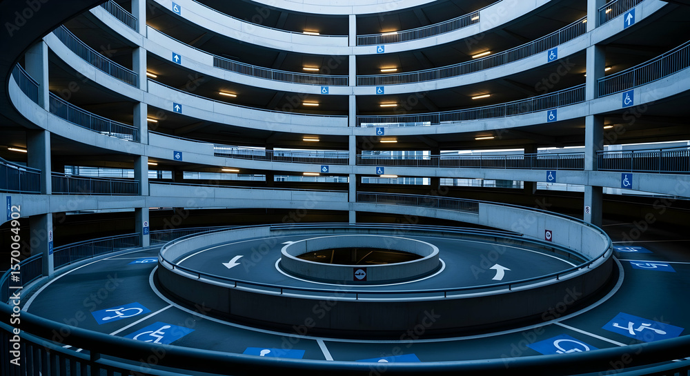Architectural Car Park Structure With Ramp Access And Marked Disabled ...
