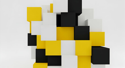 Aufkleber - Abstract Arrangement Of Black Yellow And White Cubes Geometric Background