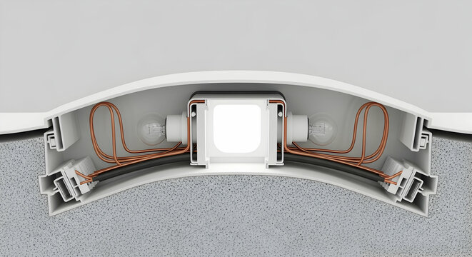 Architectural Lighting System Embedded In Ceiling With Globe Bulbs And Copper Wiring