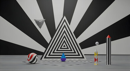 Aufkleber - Abstract Geometric Arrangement Of Shapes Creating A Whimsical And Captivating Composition