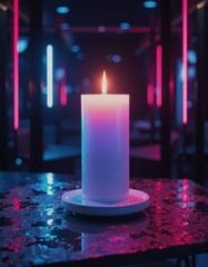 Aufkleber - A plain glass candle holder levitating with a glowing candle inside