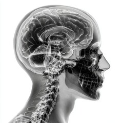 Poster - This detailed view highlights the human skull and brain, showcasing critical anatomical features and structures, providing insight into the cranial cavity and nervous system.