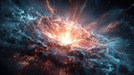 Wall Mural - a brilliant cosmic explosion unfolds, featuring vibrant colors and swirling gases in a nebula. the s