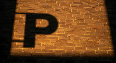Poster - Abstract Shadow Art On Brick Wall Showing The Letter P Symbol