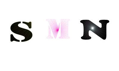 Fototapete - Isolated letters s m n with different textures and colors on black background