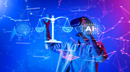 Poster - This image captures the intersection of artificial intelligence, legal ethics, and digital governance, illustrating the challenges and responsibilities within modern technology. XDMCP