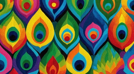 Poster - Swirls of color create a captivating pattern reminiscent of peacock feathers. The rich greens, blues, yellows, and reds intermix to form a lively, energetic visual experience.