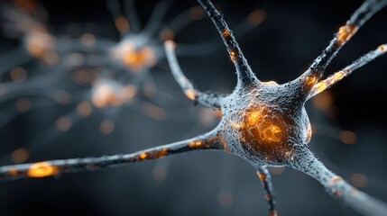 Poster - Microscopic view captures a detailed network of neurons with bright, glowing connections. This representation illustrates their complex structure and function in the nervous system.