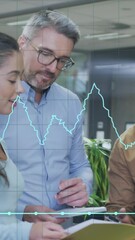 Poster - Animation of financial data processing over diverse business people having meeting at office