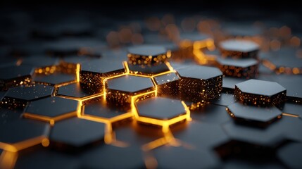 Poster - Geometric shapes create a mesmerizing pattern illuminated by warm light against a dark background.