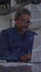 Poster - Animation of network of connections over male teacher using laptop