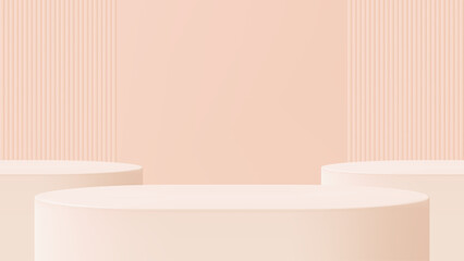 Poster - Empty round product display platform podium for cosmetic or retail product presentation. Nude color stage background for mock up.