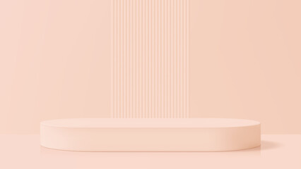 Poster - Empty cylindrical podium product display, minimalist stage. Vector 3D abstract scene, beige smooth color mockup for cosmetic stand design.