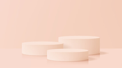 Poster - Minimalist round blush pink podium on a gradient background for cosmetic or product display mockup. Modern 3d pedestal advert.