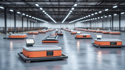 Aufkleber - A logistics hub with AI-controlled robots sorting packages on conveyor belts
