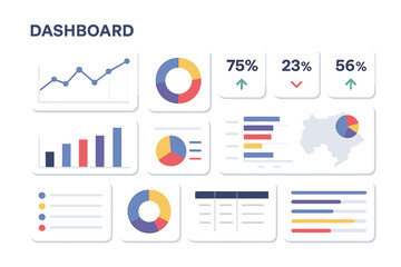Poster - Template for a dashboard infographic that includes information charts, diagram elements, online statistics, and data analytics, along with a mockup of an information panel and design elements for UI