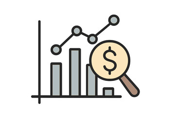 Poster - View financial analytics or metrics research line art vector icon for finance apps and websites’ becomes ‘Observe financial data analysis or research metrics line art vector icon for financial
