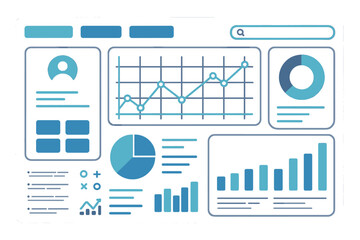 Poster - A futuristic data panel featuring a dashboard UI, complete with user interface elements, diagrams, and charts, showcases vector data analytics and technology visualization