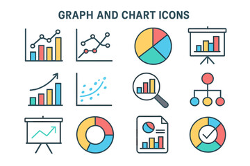 Poster - Vector icon set for statistics and analytics, including graph and chart related line icons