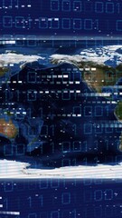 Poster - Animation of data processing over world map on blue background