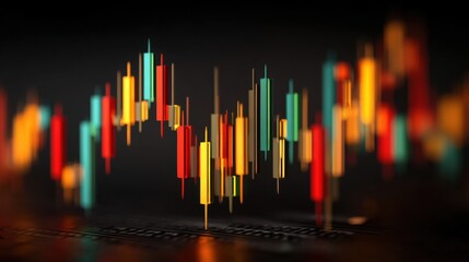 Poster - A colorful graph with red, yellow, and green lines. The graph is a representation of stock market trends